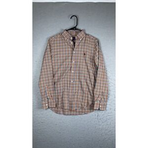 Ralph Lauren Shirt Boys 14-16 Orange Plaid Button Down Long Sleeve Pony Logo